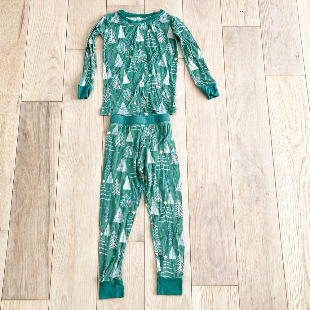 Little Sleepies Green Holiday Tree Print Pajama Set